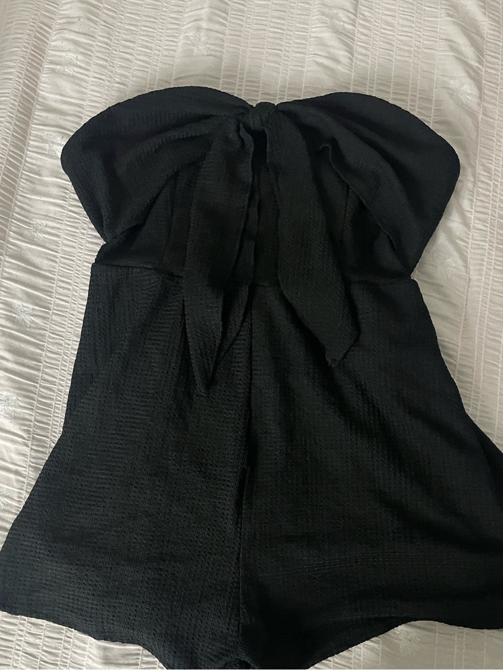 SHEIN Black Strapless Tie-Front Romper Shorts